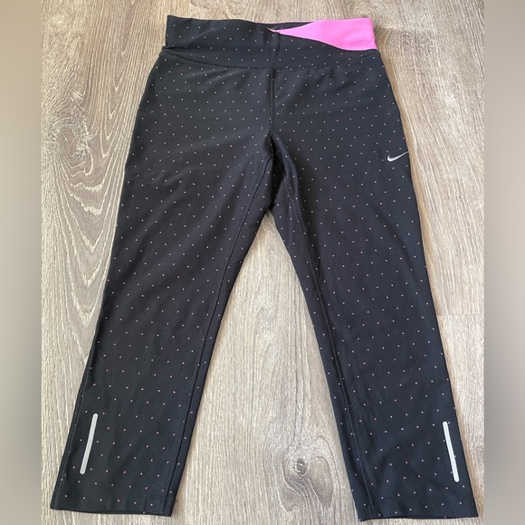 Nike Dri-Fit XS Womens Cropped Skinny Pink Polka-Dot Activewear Leggings - Picture 1 of 6